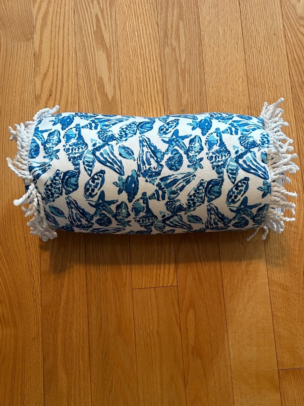 Lilly Pulitzer Blue Shell-Print Pillow with White Tassels